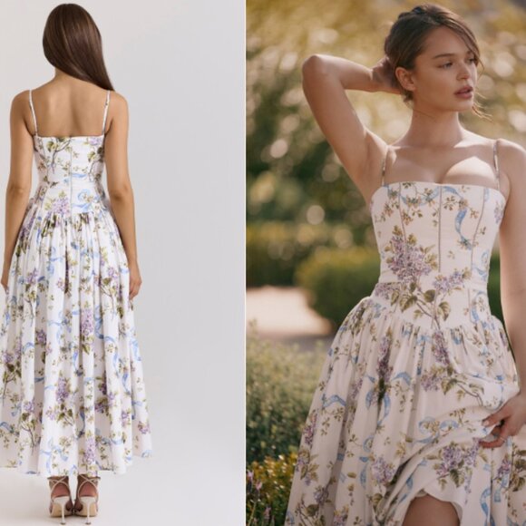 House of CB 'Ysabella' off white vintage ribbon print cotton midi sundress Small - Picture 2 of 7